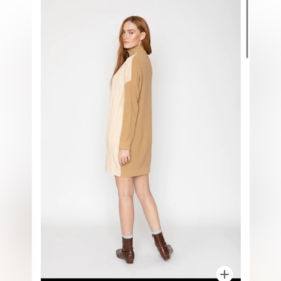 NWT Callahan Tess Turtleneck Color Block Nude Comfy Layering Cable Knit Dress - Picture 2 of 8